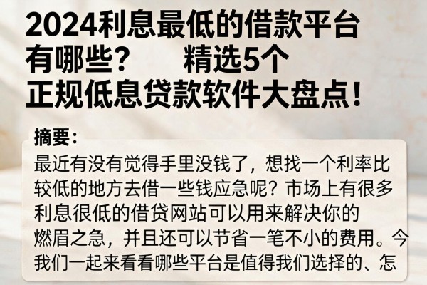 2024利息最低的借款平台有哪些？精选5个正规低息贷款软件大盘点！