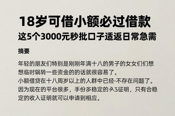 18岁可借小额必过借款,这5个3000元秒批口子适配日常急需
