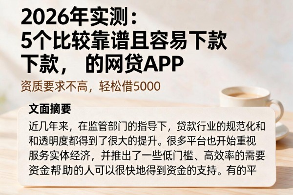 2026年实测：5个比较靠谱且容易下款的网贷APP，资质要求不高轻松借5000