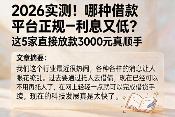 2026实测！哪种借款平台正规利息又低？这5家直接放款3000元真顺手