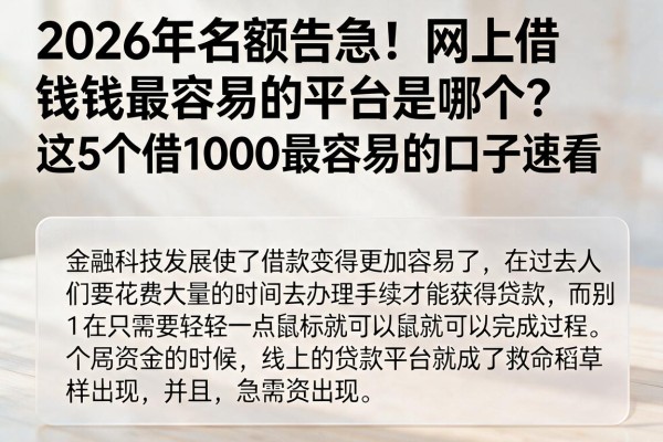 2026年名额告急！网上借钱最容易的平台是哪个？这5个借1000最容易的口子速看