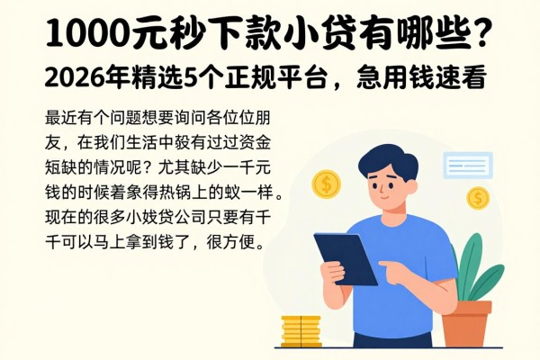 1000元秒下款的小贷有哪些?2026年精选5个正规平台,急用钱速看