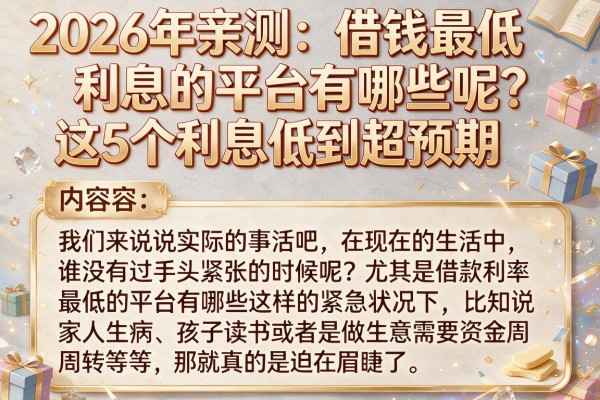 2026年亲测:借钱最低利息的平台有哪些呢?这5个利息低到超预期