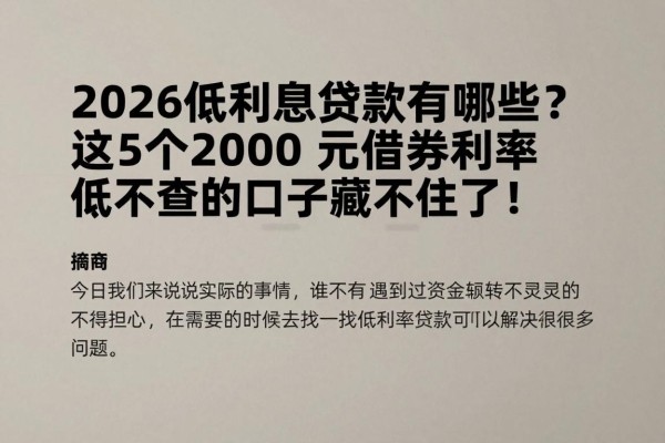 2026低利息贷款有哪些?这5个2000元借款利率低不查的口子藏不住了!
