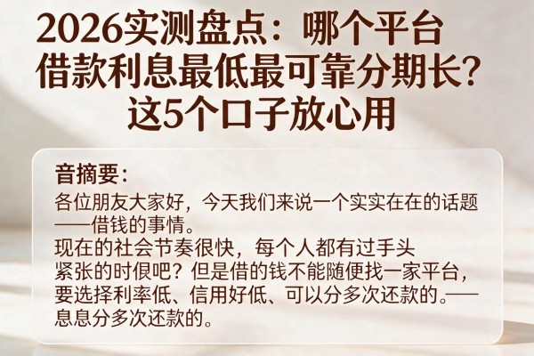 2026实测盘点：哪个平台借款利息最低最可靠分期长？这5个口子放心用