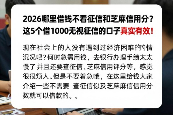 2026哪里借钱不看征信和芝麻信用分？这5个借1000无视征信的口子真实有效！