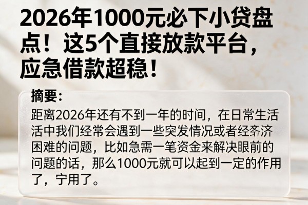 2026年1000元必下小贷盘点！这5个直接放款平台，应急借款超稳！