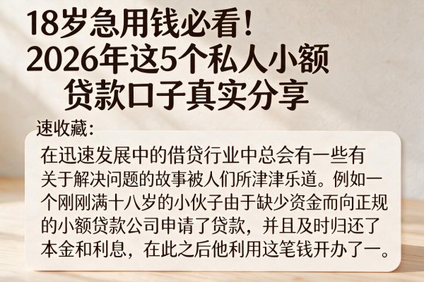 18岁急用钱必看!2026年这5个私人小额贷款口子真实分享,速收藏