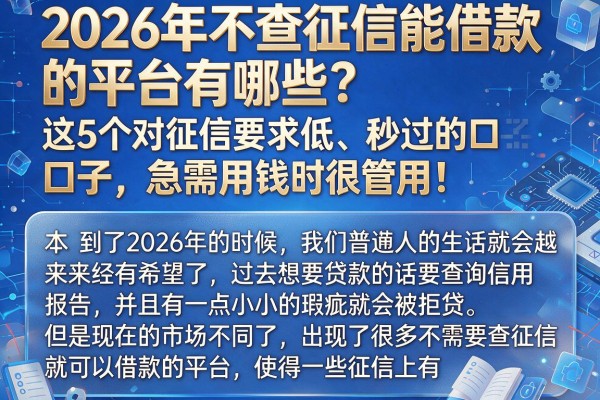 2026年不查征信能借款的平台有哪些?这5个对征信要求低、秒过的口子,急需用钱时很管用!