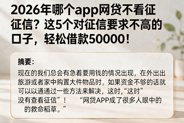 2026年哪个app网贷不看征信?这5个对征信要求不高的口子,轻松借款50000!