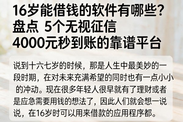 16岁能借钱的软件有哪些？盘点5个无视征信、4000元秒到账的靠谱平台