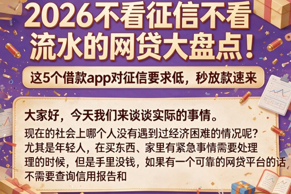 2026不看征信不看流水的网贷大盘点!这5个借款app对征信要求低,秒放款速来