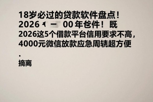 18岁必过的贷款软件盘点!2026这5个借款平台信用要求不高,4000元微信放款应急周转超方便