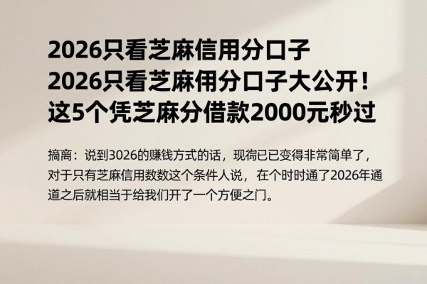 2026只看芝麻信用分口子大公开！这5个凭芝麻分借款2000元秒过