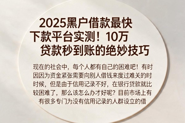2025黑户借款最快下款平台实测!10万贷款秒到账的绝妙技巧