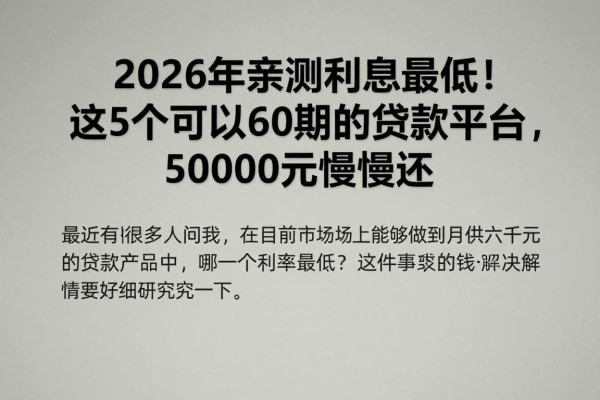 2026年亲测利息最低！这5个可以60期的贷款平台，50000元慢慢还
