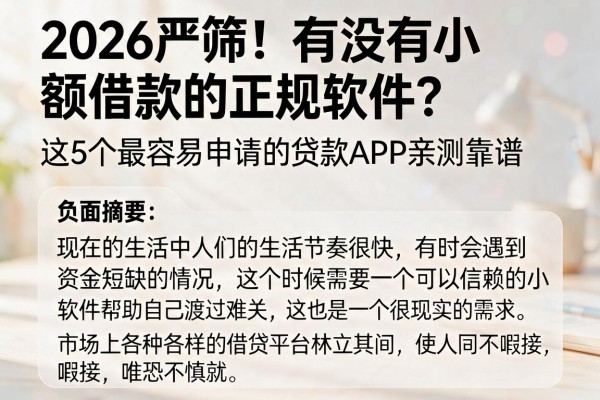 2026严筛！有没有小额借款的正规软件？这5个最容易申请的贷款APP亲测靠谱