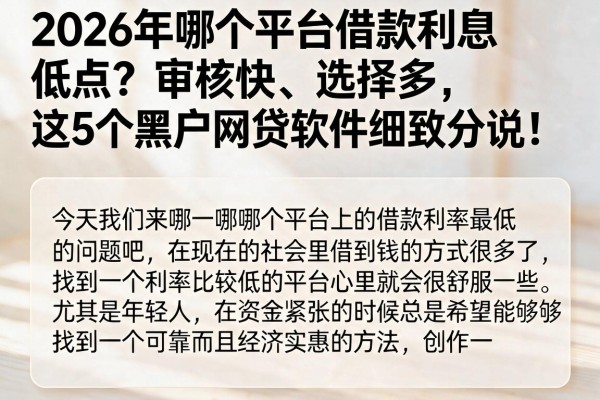 2026年哪个平台借款利息低点？审核快、选择多，这5个黑户网贷软件细致分说！