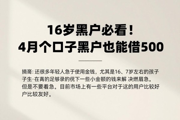16岁黑户必看!4月独家小额借款解析,这5个口子黑户也能借500