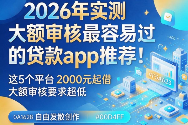 2026年实测：大额审核最容易过的贷款app推荐！这5个平台2000元起借，大额审核要求超低