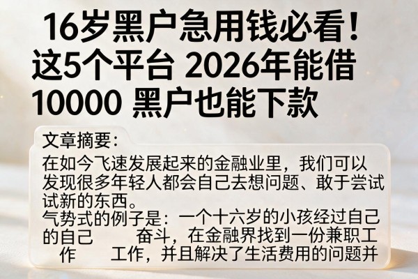16岁黑户急用钱必看！这5个平台2026年能借10000，黑户也能下款