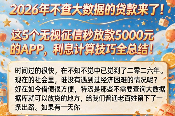 2026年不查大数据的贷款来了！这5个无视征信秒放款5000元的APP，利息计算技巧全总结