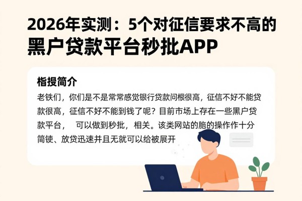 2026年实测：5个对征信要求不高的黑户贷款平台秒批APP，真实用户评价来了！