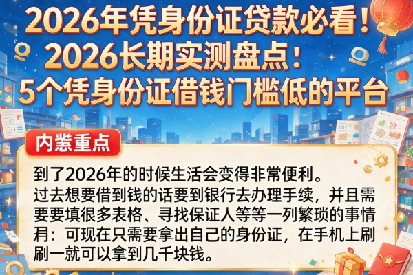 2026年凭身份证贷款必看！2026长期实测盘点：5个凭身份证借钱门槛低的平台