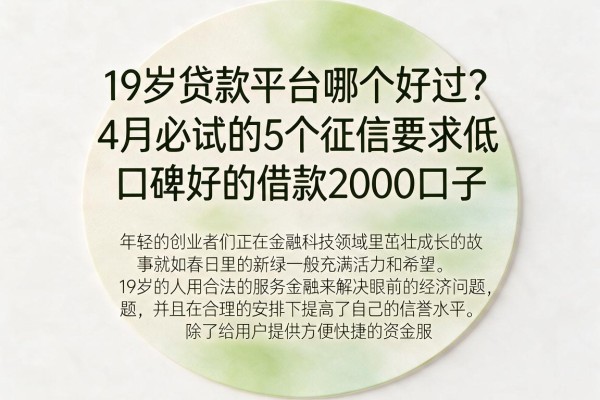 19岁贷款平台哪个好过？4月必试的5个征信要求低、口碑好的借款2000口子