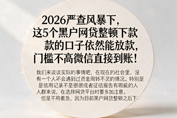 2026严查风暴下,这5个黑户网贷整顿下款的口子依然能放款,门槛不高微信直接到账!