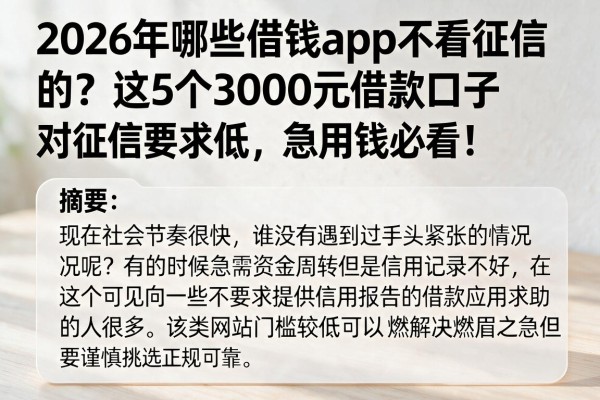 2026年哪些借钱app不看征信的?这5个3000元借款口子对征信要求低,急用钱必看!
