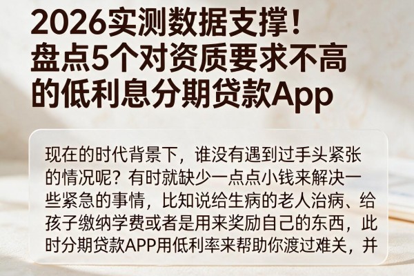 2026实测数据支撑!盘点5个对资质要求不高的低利息分期贷款App