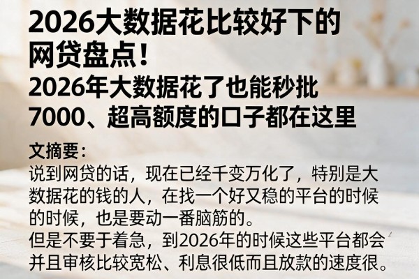 2026大数据花比较好下的网贷盘点！2026年大数据花了也能秒批7000、超高额度的口子都在这里