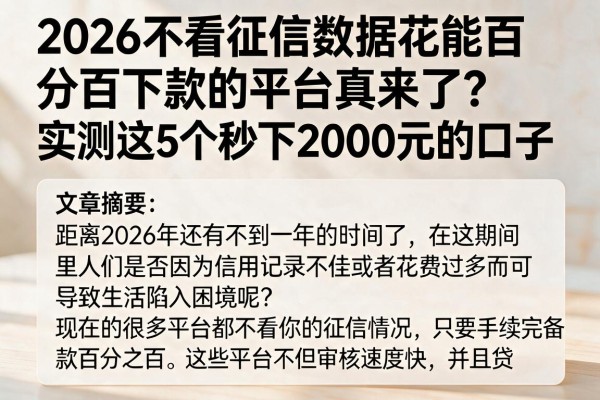 2026不看征信数据花能百分百下款的平台真来了?实测这5个秒下2000元的口子