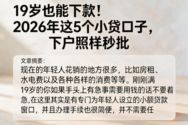 19岁也能下款！2026年这5个小贷口子，下户照样秒批