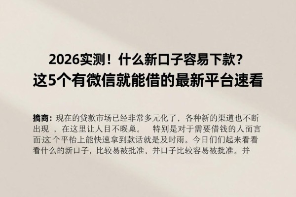 2026实测!什么新口子容易下款?这5个有微信就能借的最新平台速看