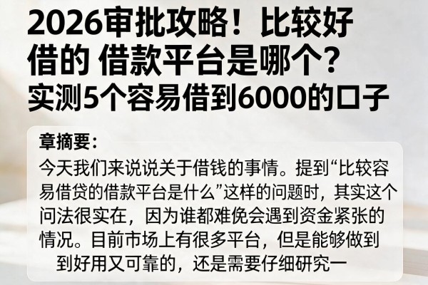 2026审批攻略！比较好借的借款平台是哪个？实测5个容易借到6000的口子
