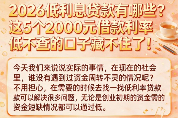 2026低利息贷款有哪些？这5个2000元借款利率低不查的口子藏不住了！