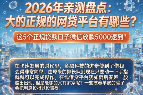 2026年亲测盘点：大的正规的网贷平台有哪些？这5个正规贷款口子微信放款5000速到！