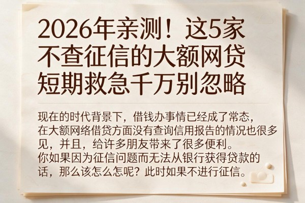 2026年亲测！这5家不查征信的大额网贷，短期救急千万别忽略