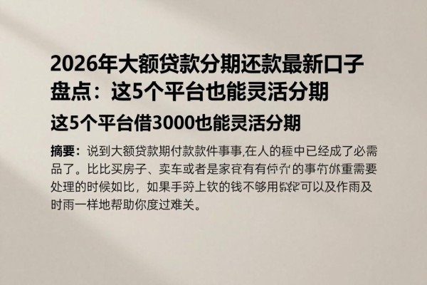 2026年大额贷款分期还款最新口子盘点：这5个平台借3000也能灵活分期