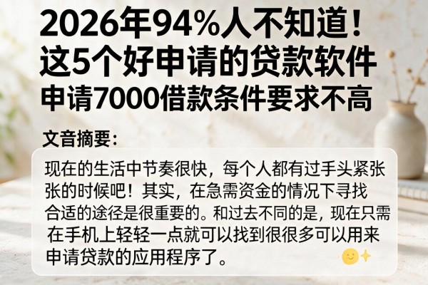 2026年94%人不知道！这5个好申请的贷款软件，申请7000借款条件要求不高