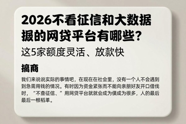 2026不看征信和大数据的网贷平台有哪些?这5家额度灵活、放款快