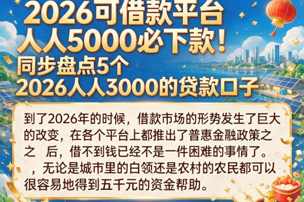 2026可借款平台人人5000必下款！同步盘点5个2026人人3000的贷款口子