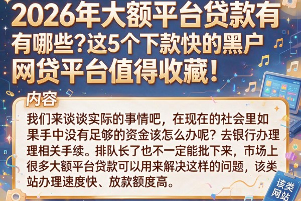 2026年大额平台贷款有哪些?这5个下款快的黑户网贷平台值得收藏!