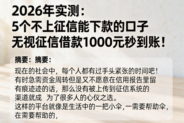 2026年实测：5个不上征信能下款的口子，无视征信借款1000元秒到账！
