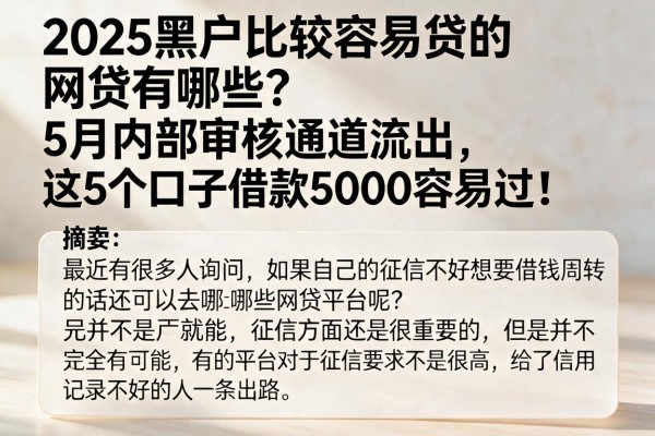 2025黑户比较容易贷的网贷有哪些？5月内部审核通道流出，这5个口子借款5000容易过！