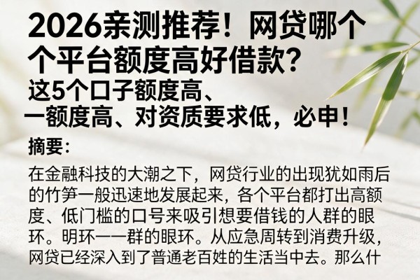 2026亲测推荐！网贷哪个平台额度高好借款？这5个口子额度高、对资质要求低，必申！