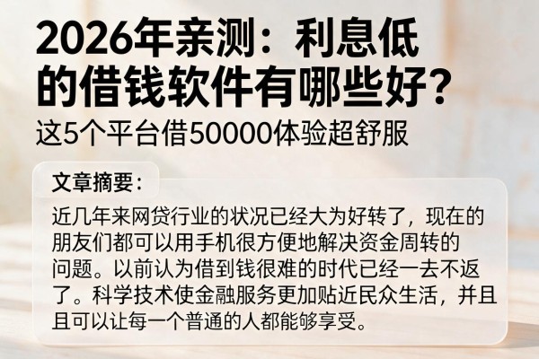 2026年亲测:利息低的借钱软件有哪些好?这5个平台借50000体验超舒服
