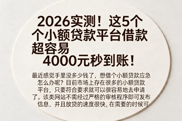 2026实测!这5个小额贷款平台借款超容易,4000元秒到账!